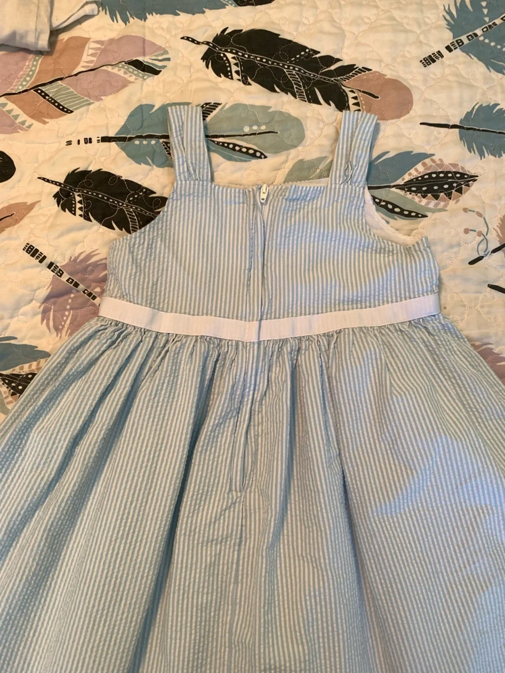 Classic Girls' Light Blue Seersucker Dress with Bow